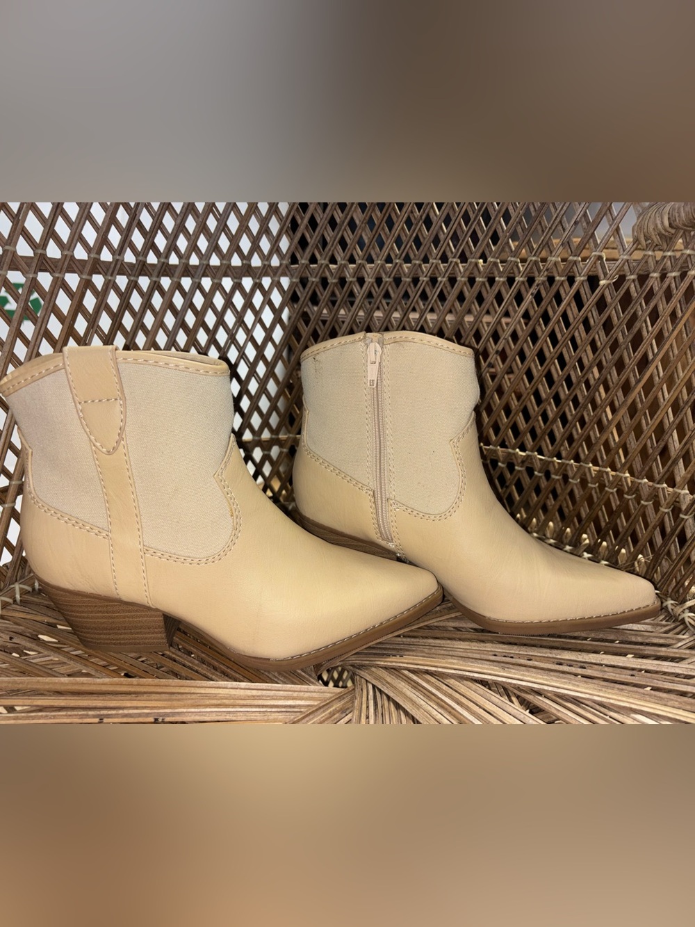 Beige Western Ankle Boots - Pointed Toe